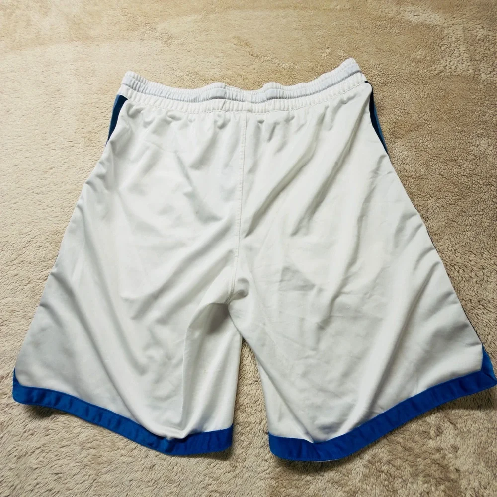 Nike Vintage Basketball Shorts Mens Large White Blue Striped Athletic Gym Mesh